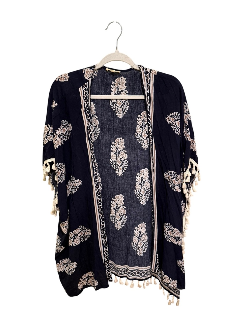 Kori Navy and Ivory Floral Open Front Kimono